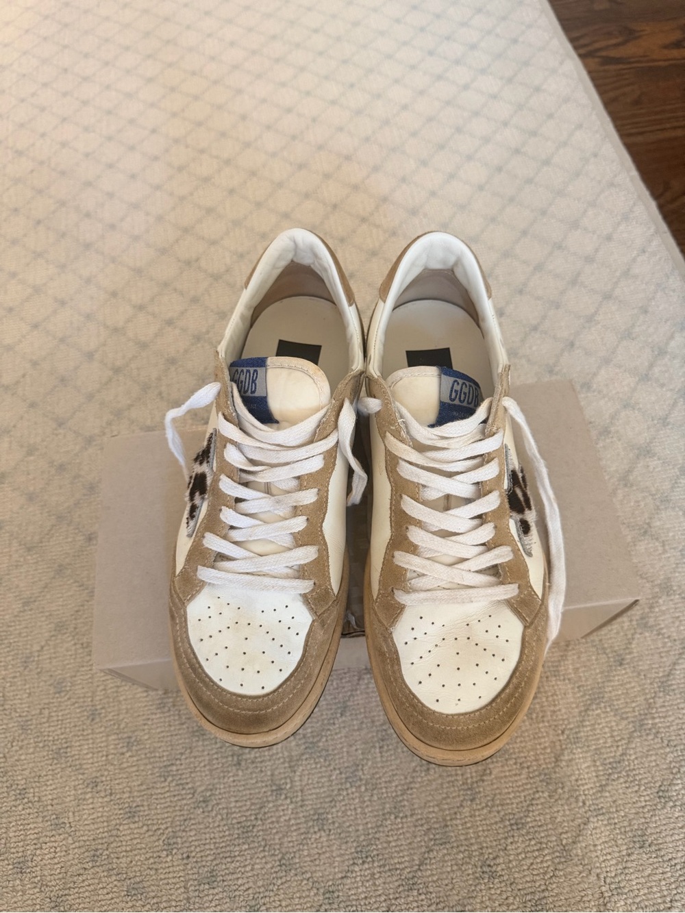 Golden Goose Men's White & Tan Low-Top Sneakers with Star Detail